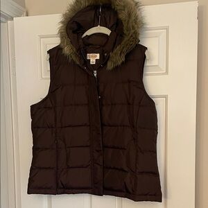Talbots Dark Brown Quilted Vest with Faux Fur Trim